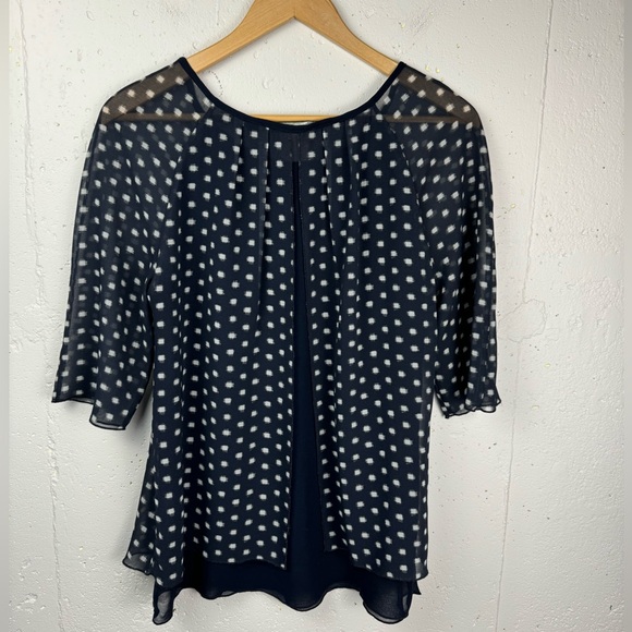 Iris Setlakwe Womens Elbow Sleeve Round neck Layered Chiffon navy blouse size 0 - Picture 3 of 13